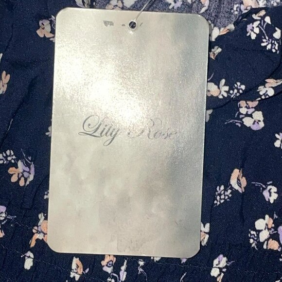 Lily Rose Navy Blue Floral Smocked Dress Size M NWT - Picture 5 of 9